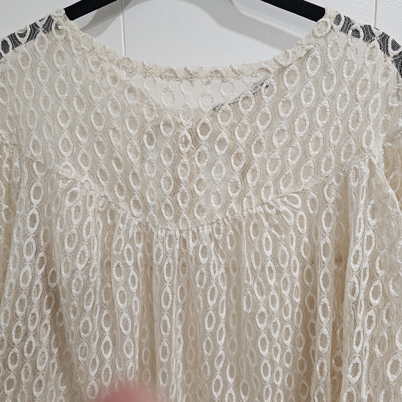 Zara Cream Lace Boho Peasant Top Sz S - Picture 3 of 7